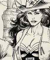 Hawkman, The Flash and Wonderwoman Elseworlds Western. Unpublished. Pencils by Sergio Cariello. Inks by John Dell. ©DC Comics.